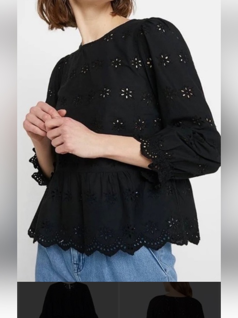Madewell Black Eyelet Puff-Sleeve Blouse